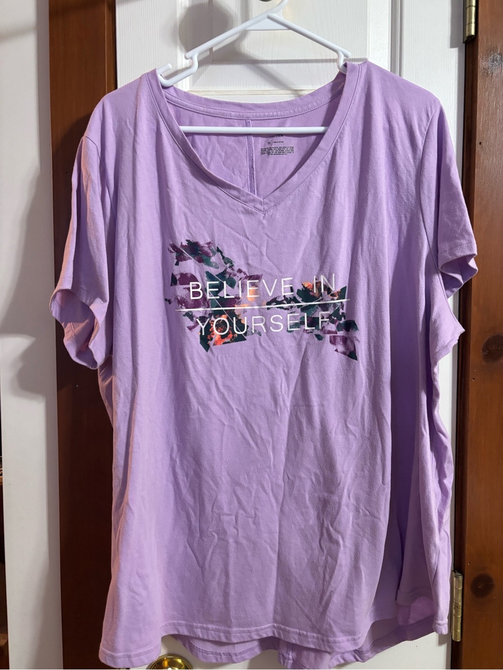 tek gear Lavender V-Neck 'Believe In Yourself' Graphic Tee